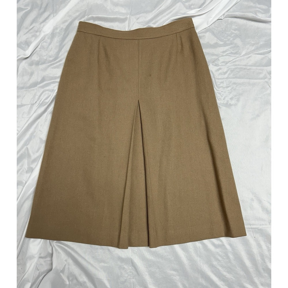 VTG Evan Picone Camel Color Wool A Line Midi Skirt Single Pleat 28in Waist 26 L